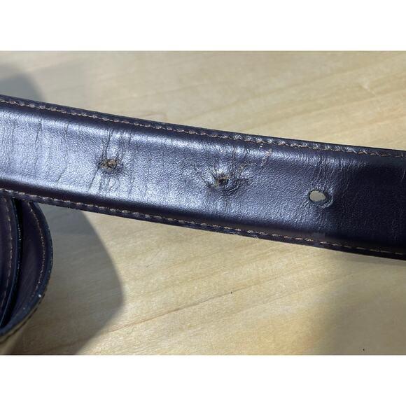 Vintage Ibex Brown Leather Belt Men's 46 Gold Enamel Striped Buckle Preppy Twee - Picture 7 of 9